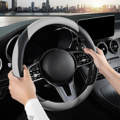 Car Steering Wheel Cover, Microfiber Leather Steering Wheel Cover Universal Fit 14.5-15 inch Anti-Slip Comfortable Breathable Car Wheel Protector for Men Women,Grey - color: Grey