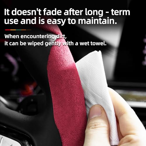 Suede Thin Car Steering Wheel Cover, 2 Piece, Suitable for Round and D Shaped Steering Wheels, Red - color: Red, size: 2pcs: Fits Round/D-Shaped Steering Wheels