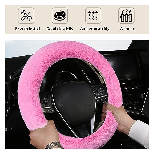 Fuzzy Steering Wheel Cover, 15 inch Soft Wool Fur Steering Wheel Protector, Fluffy Wheel Covers for Winter Warm, Car Interior Decoration Accessories for Women Men (Pink)