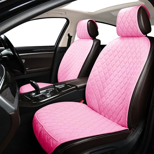 2PCS Linen Front Seat Covers for Cars Sideless Seat Covers Breathable Cloth Fabric Car Seat Protector Universal Fit Most Automotive, SUV, Trucks, Van(Pink) - color: LINEN PINK