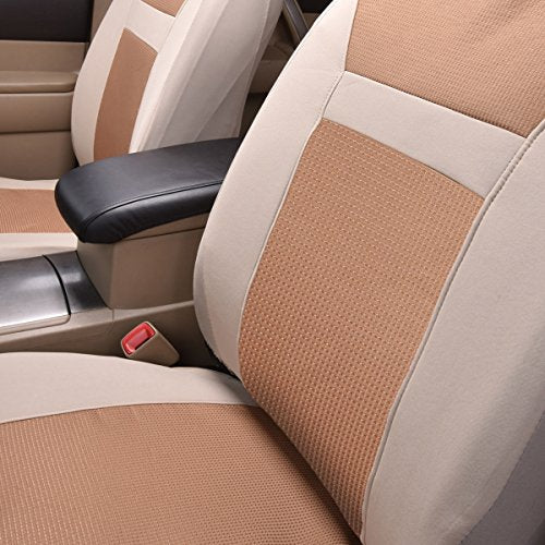 Flying Banner Car Seat Covers Full Set Universal fit Most Car,Truck,SUV and Van Comfortable Airbag Compatible Jacquard & Polyester (Full Set - Low Back, Beige Beige) - color: Beige Beige