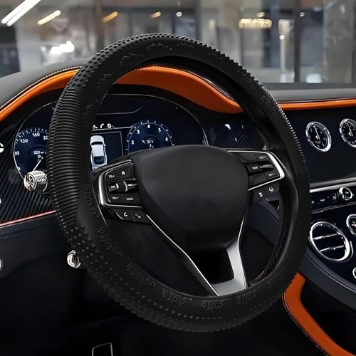 Wuyaoyao Car Steering Wheel Cover, Anti-Slip Silicone Steering Wheel Cover Protector, Non-Slip Massage Grip Auto Wheel Cover Fits 14-15 Inch, Universal Interior Car Accessories (Black) - color: Black