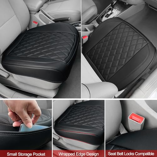 BEITK 1 Pack Leather Front Car Seat Cover Bottom Car Seat, Anti-Slip and Full Wrap Driver Car Seat Protectors, Luxury Waterproof Bottom Auto Seat Cushion Pad Mat for Most Vehicles(Black) - color: black-1pcs