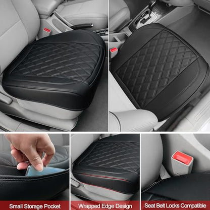 BEITK 1 Pack Leather Front Car Seat Cover Bottom Car Seat, Anti-Slip and Full Wrap Driver Car Seat Protectors, Luxury Waterproof Bottom Auto Seat Cushion Pad Mat for Most Vehicles(Black) - color: black-1pcs
