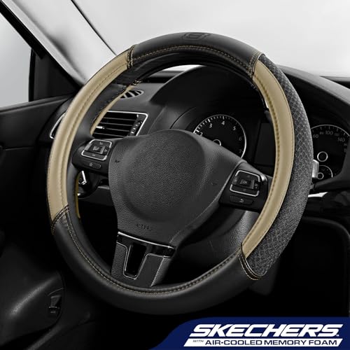 Skechers Air-Cooled Steering Wheel Cover,Leather Car Steering Wheel Cover Universal Fit 14" 1/2-15" Car Wheel Protector for Men Women Fit Suvs,Vans,Sedans,Car,Trucks,Beige - color: Beige