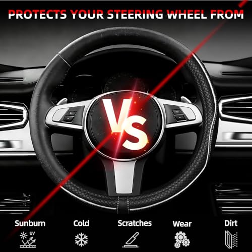 NBTEPEM Customized Auto Car Steering Wheel Cover for Toyota, Microfiber Leather Steering Wheel Covers with Anti-Slip Lining, Breathable, Safety, Soft, Sports Style (Black with White Line) - color: Black with White Line