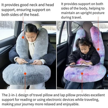 Travel Pillow Car Travel Sleep Support Pillow 2-in-1 Lap Pillow and Car Pillow with Neck and Body Support for Adults and Kids on Long Trips Kids Travel Pillow Pink - color: E-pink