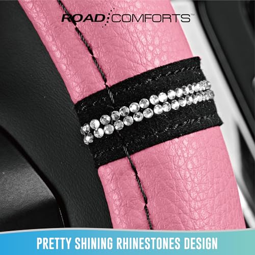 Road Comforts Leopard Steering Wheel Cover for Women, Cute Anti-Slip Microfiber Leather, Universal Fit 14.5-15 Inch Round Steering Wheel - Pink - color: Round Pink