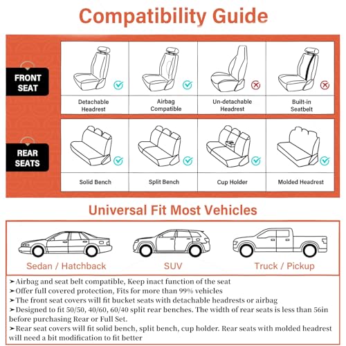 Coverado Car Seat Covers Full Set, 5 Piece Car Seat Protector with Removable Headrest, Nappa Leather Breathable Front Rear Seat Cushion Side All Wrapped Universal Fit Truck Automotive Most Cars Brown