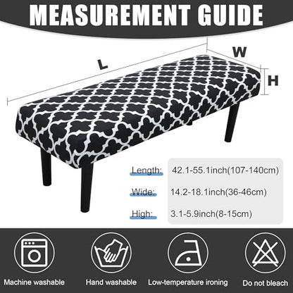 Stretch Bench Seat Cover, Reusable Slipcover for Dining Room & Bedroom, Removable Washable Rectangular Bench Covers, Elastic Fit for Home Furniture(Black & White) - color: Black & White