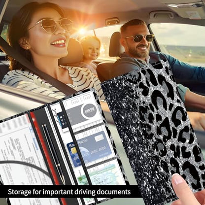Premium Car Registration and Insurance Card Holder, Cute PU Leather Car Document Holder, Vehicle Glove Box Car Organizer with Magnetic Closure for Driver License, Cards Grey Glittery Leopard - color: Grey Glittery Leopard