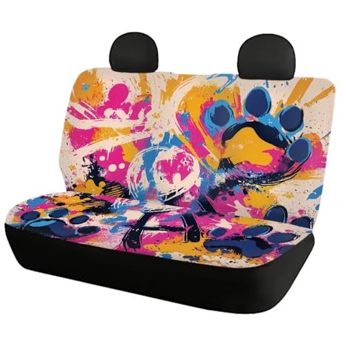 Howilath Dog Paw Car Seat Covers Front Seats Graffiti Print Auto Accessories, 4-Piece Stretchy Front & Rear Seat Protectors Fit SUV Sedan Truck - color: Dog Paw Graffiti
