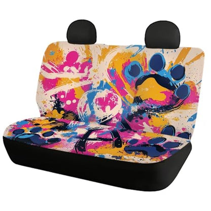 Howilath Dog Paw Car Seat Covers Front Seats Graffiti Print Auto Accessories, 4-Piece Stretchy Front & Rear Seat Protectors Fit SUV Sedan Truck - color: Dog Paw Graffiti