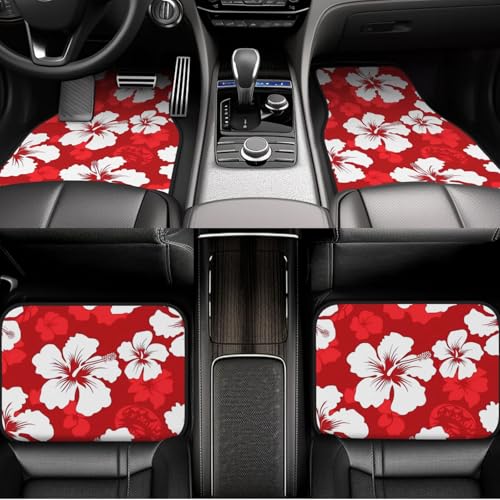 Delerain Hibiscus Flowers 4-Piece Car Floor Mats Front and Rear Rubber Backing Carpet, Auto Foot Mats All Weather Universal Fit Car Decor Accessories Fit for SUV, Vans, Sedans, Trucks