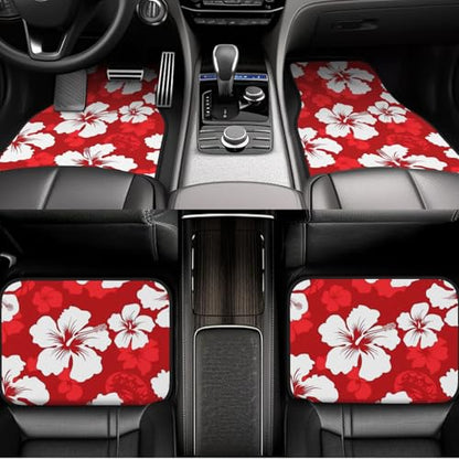 Delerain Hibiscus Flowers 4-Piece Car Floor Mats Front and Rear Rubber Backing Carpet, Auto Foot Mats All Weather Universal Fit Car Decor Accessories Fit for SUV, Vans, Sedans, Trucks