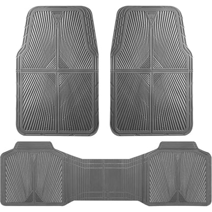 CAR PASS Gray Rubber Car Mats, All Weather Floor Mats Full Set, Waterproof Trim-to Fit Anti-Slip Easy Clean Heavy Duty Automotive Pad for Cars Trucks SUV Sedan Van, 3 Pcs All Grey Rubber - color: Gray