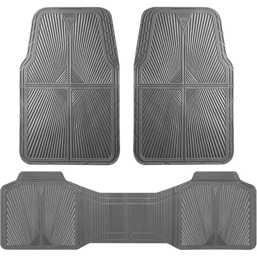 CAR PASS Gray Rubber Car Mats, All Weather Floor Mats Full Set, Waterproof Trim-to Fit Anti-Slip Easy Clean Heavy Duty Automotive Pad for Cars Trucks SUV Sedan Van, 3 Pcs All Grey Rubber - color: Gray