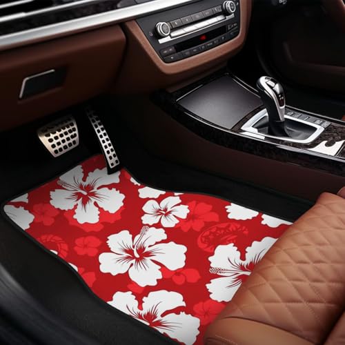 Delerain Hibiscus Flowers 4-Piece Car Floor Mats Front and Rear Rubber Backing Carpet, Auto Foot Mats All Weather Universal Fit Car Decor Accessories Fit for SUV, Vans, Sedans, Trucks