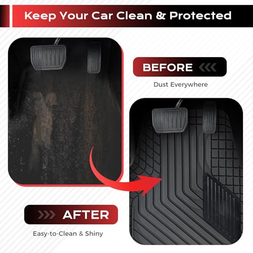 Coverado Heavy-Duty PVC Car Floor Mats Full Set – Black Metallic Heel Pad, All-Weather Protection for Front & Rear, Non-Slip Backing, Easy-to-Clean Liners, 4 Pcs - color: 4-Black
