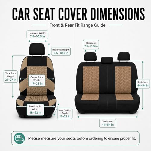 FH Group Car Seat Covers Full Set Premium Cloth - Universal Fit, Automotive, Low Back Front Washable Seat Covers, Airbag Compatible, Split Bench Rear Seat for SUV, Sedan Beige - color: Beige, style: Full Set