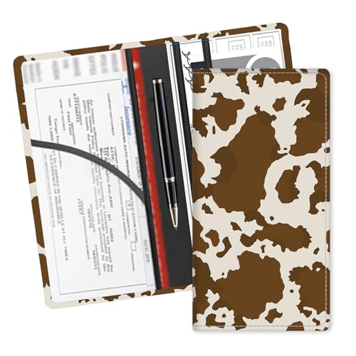 Leather Car Registration and Insurance Card Holder, Cute Car Accessories Vehicle Glove Box Car Organizer for Documents, Cards, License Brown Cow Print - color: Brown Cow Print