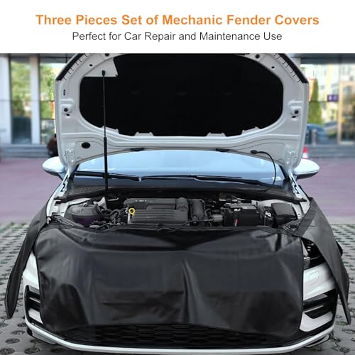 3Pcs Set Car Protective Fender Covers Automotive Magnetic Protective Mat for Repair PU Leather Fender Cover Work Mat, Scratching Prevention Mat Pad with Hooks (Size L) - size: L