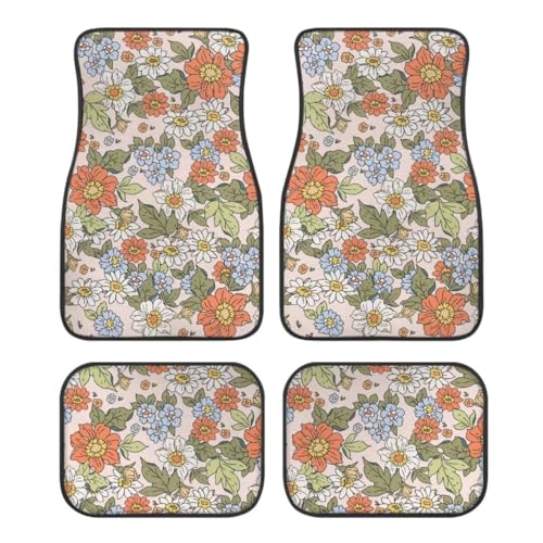 Colorful Flowers A Print Floral Car Floor Mats Suitable for Cars SUVs Trucks,All Weather Front & Rear Automotive Floor Mats,Universal Fit Design，4 Pieces - color: Colorful Flowers A