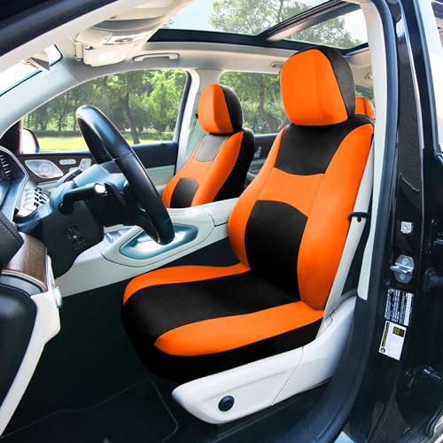 FH Group Full Set Cloth Car Seat Covers , Universal Fit combo, Low Back Front Seat Covers, Airbag Compatible, Split Bench Rear Seat, Washable Seat Cover for SUV,Sedan,Van Orange - color: Orange