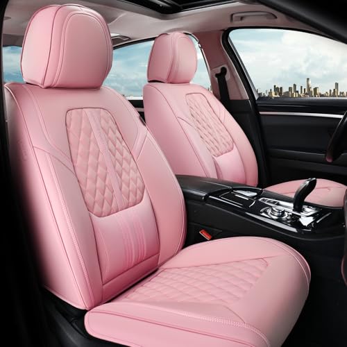 Coverado Car Seat Covers, Car Seat Covers Front Seats, 2-Pack Front Seat Cover, Nappa Leather Waterproof Seat Covers, Car Seat Protectors, Automotive Seat Covers Universal Fit for Most Vehicles - color: Pink-1, size: FrontPair