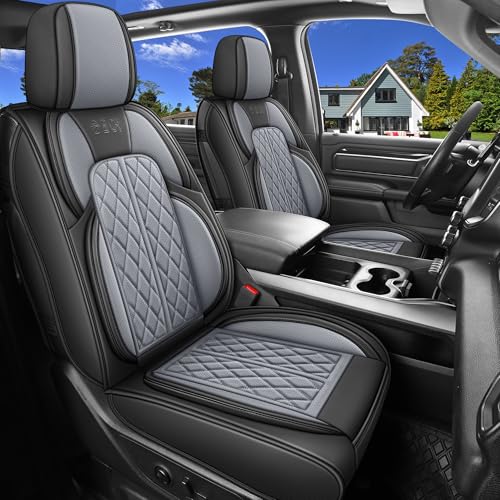 Car Seat Cover Custom Fit for Ford F150 2009-2026 Faux Leather Seat Cover Set Compatible with Regular Cab Super Cab Super Crew Pickup Truck Cushions (Black & Grey, Full Set) - color: Black & Grey, size: Full Set
