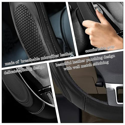Black Film Splicing Leather Steering Wheel Cover, Microfiber Leather, Anti-Slip, Breathable, Universal Fit for 14.5–15 in Steering Wheel Cover for Men Women - color: Film-Grained - Black