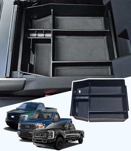Custom fit for Ford F150 2021 2022 2023 2024 Center Console Organizer，Armrest Box Insert Storage Tray with Rubber Liners (Full Console w/Bucket Seats ONLY) ，Designed for Ford F150 Interior Accessories - size: For Ford F150 2021-2024