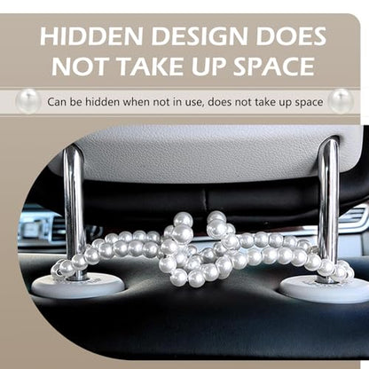 2PCS Car Pearl Seat Headrest Hooks, Elegant Exquisite Purse Hook for Car, High Load-Bearing Seat Hook Hanger Storage Organizer, Interior Accessories for Bags, Umbrellas (White)
