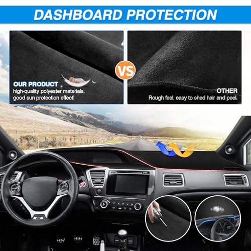 Cartist Dashboard Cover for 2012-2015 Honda Civic Accessories,Non-Slip Polyester Dash Cover Mat Anti-Glare UV Sun Protection Protector - size: Honda Civic 2012-2015