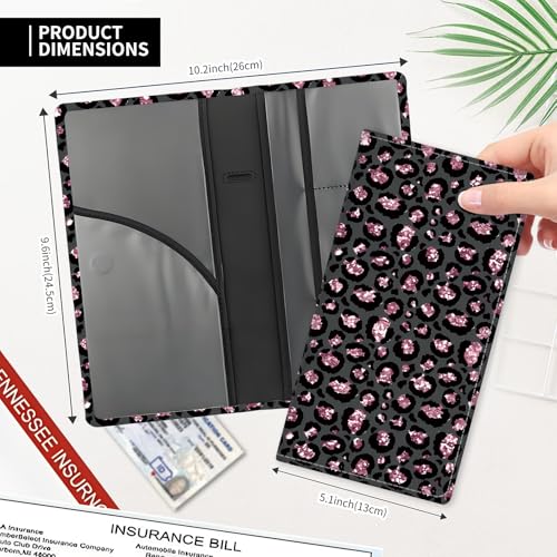 Leather Car Registration and Insurance Card Holder, Cute Car Accessories Vehicle Glove Box Car Organizer for Documents, Cards, License Glitter Pink Leopard - color: Glitter Pink Leopard