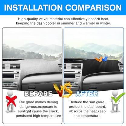 Autorder Dashboard Cover Mat for 2007-2011 Toyota Camry Accessories Dash Cover Upgrade Velvet Dash Mat Sunshade Glare UV Rays Protector - size: Black 2007-2011 Toyota Camry