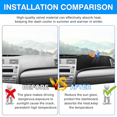 Autorder Dashboard Cover Mat for 2007-2011 Toyota Camry Accessories Dash Cover Upgrade Velvet Dash Mat Sunshade Glare UV Rays Protector - size: Black 2007-2011 Toyota Camry
