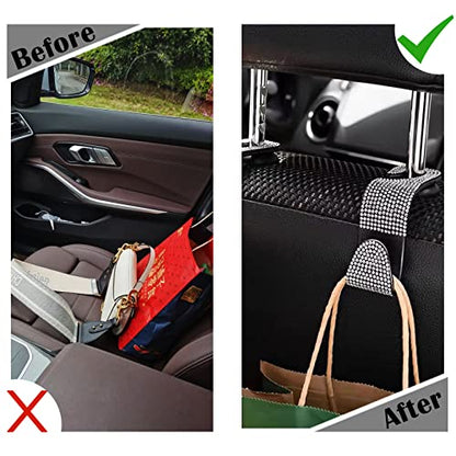 2PCS Car Seat Hooks - Bling Rhinestone Headrest Hooks with Universal Design - Perfect for Holding Handbags, Clothes, Purses, and Water Bottles - Black