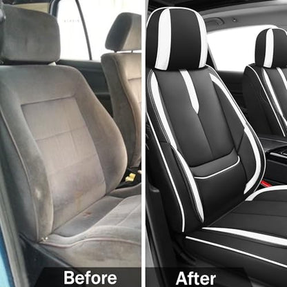 Front Seat Covers for Chevy Camaro 2010-2024, Leather Car Seat Protector, Bucket Seat Covers, Waterproof Car Seat Cushions, Stylish Full Coverage Car Seat Covers(Black/White,2 Seat)
