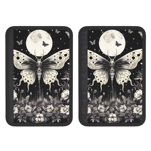 Seat Belt Cover Pads Gothic Moth Butterfly Moon Floral Car Seat Belt Covers for Women Men Adults Kids Soft Comfortable Auto Seatbelt Cushion Shoulder Strap Pad Handle Wraps, 1 Pair - color: Gothic Moth Butterfly Moon Floral