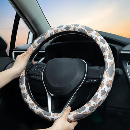 Tan Duck Camo Steering Wheel Cover Auto Leather Steering Wheel Protector, Anti-Slip, Breathable, Absorbing Sweat, Universal Camo Car Accessories 14.5–15 inch,Fit for Most Car, Trucks, SUV - style: Tan Duck Camo