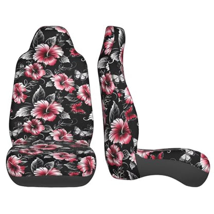 Red Floral Seat Covers Universal Fit Most Cars SUVs Trucks Vans Hibiscus Flowers Front Bucket Seats Protector Keep Clean from Sweat Dirt Gray Hawiin Aloha Leaf Seat Covers - color: Red Floral
