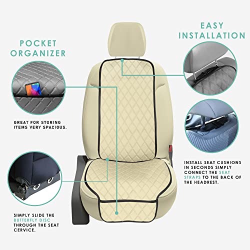 FH Group Car Seat Cushion – Neosupreme Single Front Seat Cover with Front Pockets, Airbag Compatible, Universal Fit Car Seat Cushion for Driver or Passenger Seat, SUV, Truck, Sedan & Van – Beige - color: Beige, style: Front