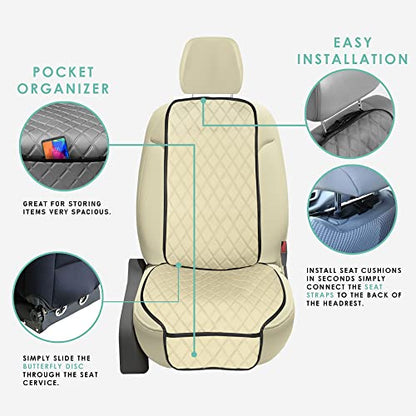 FH Group Car Seat Cushion – Neosupreme Single Front Seat Cover with Front Pockets, Airbag Compatible, Universal Fit Car Seat Cushion for Driver or Passenger Seat, SUV, Truck, Sedan & Van – Beige - color: Beige, style: Front