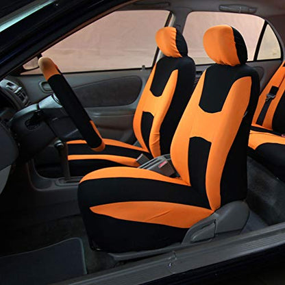FH Group Light & Breezy Cloth Car Seat Covers, 7 Seater Three Row Set- Airbag & Split Ready -Universal for Cars Trucks and SUVs (Orange/Black) - color: Orange