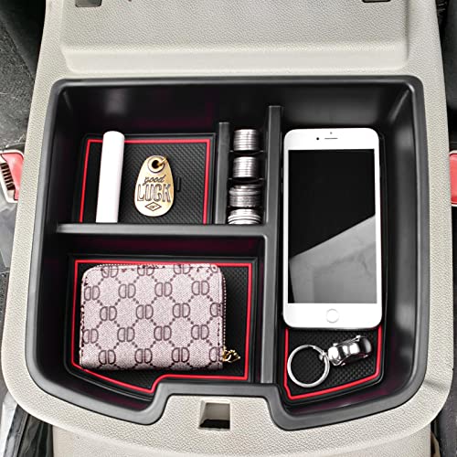 HGWEI Center Console Organizer Compatible with 2007-2014 Chevy Silverado GMC Sierra Avalanche Tahoe Suburban Yukon Yukon XL Accessories, Floor Mounted Center Console ONLY,Red Trim - color: red