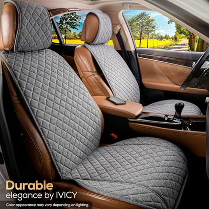 IVICY Faux Linen Front Car Seat Cover – Non-Slip Bucket Seat Protector for Most Cars, SUVs, Vans & Trucks – 1 Seat Cover, Machine Washable, Side-Airbag Friendly, Cool Gray - color: GRAY HYB LN
