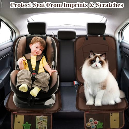 Car Seat Protector for Child Car Seat, Waterproof Car Seat Cover for Leather and Fabric Seats, 2 Mesh Pockets, Non-Slip Bottom, Thick Padding Cushion(1 Pack, Brown) - color: 1 Pack Brown