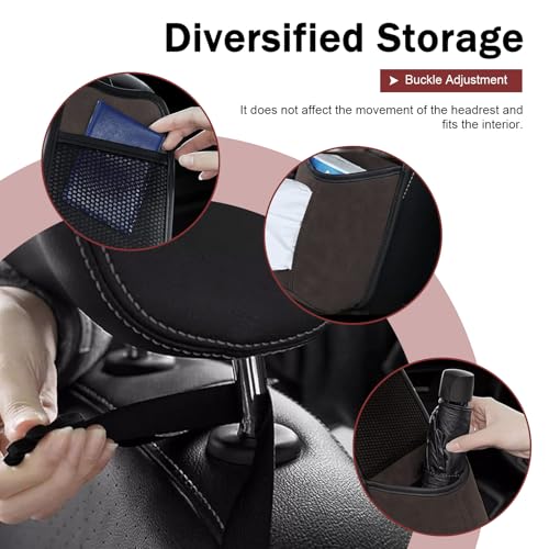 Car Hanging Tissue Holder, Strap-On Non-Slip Front and Back Seat Side Organizer with Mesh Net, Waterproof Leather Space Saving Car Cup Holder, Universal for Most Cars (Coffee) - color: Coffee