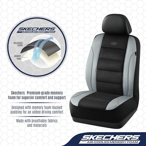 Skechers Air-Cooled Seat Covers, Memory Foam Car Seat Covers Front Seats, Airbag Compatible,Universal Fit for Most Cars, SUVs, Vans and Trucks,Grey - color: Black/Gray, size: Two Front